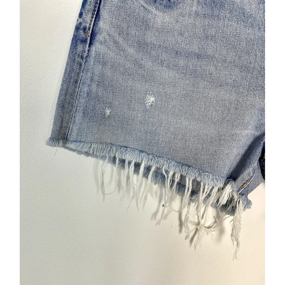 New! MOUSSY VINTAGE Mathews Cut Off Short Light Blue Distressed Raw Hem Denim 28 - Picture 3 of 16